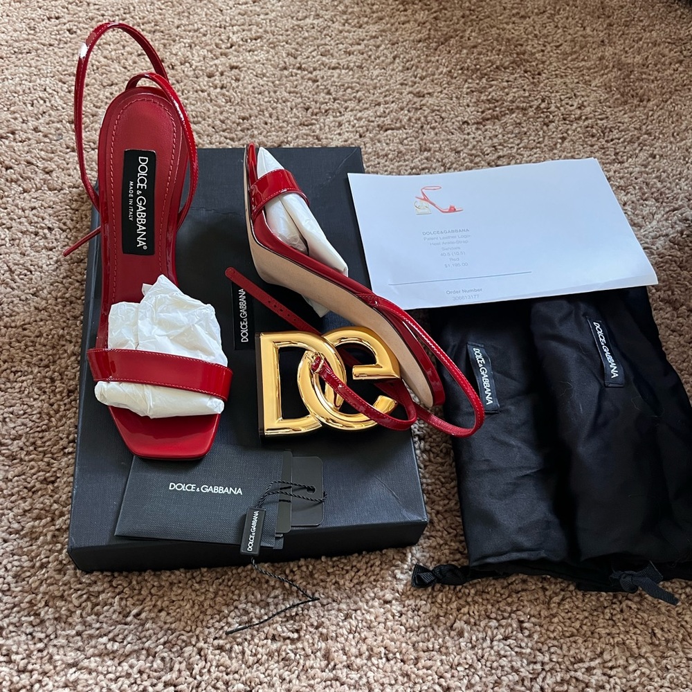 Dolce & Gabbana Red and Gold Strappy Sandals